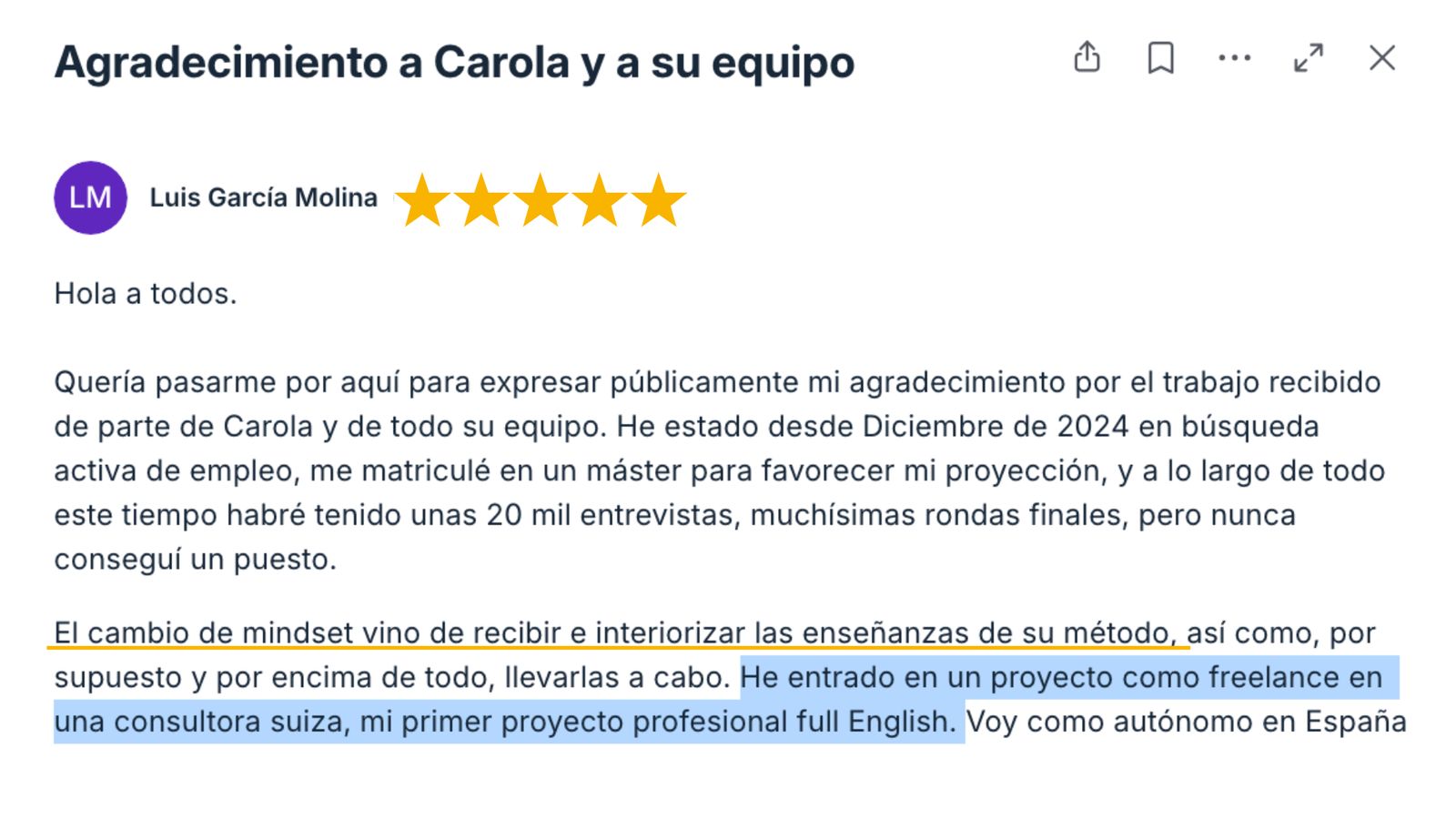 Testimonio de alumna de Talma Academy